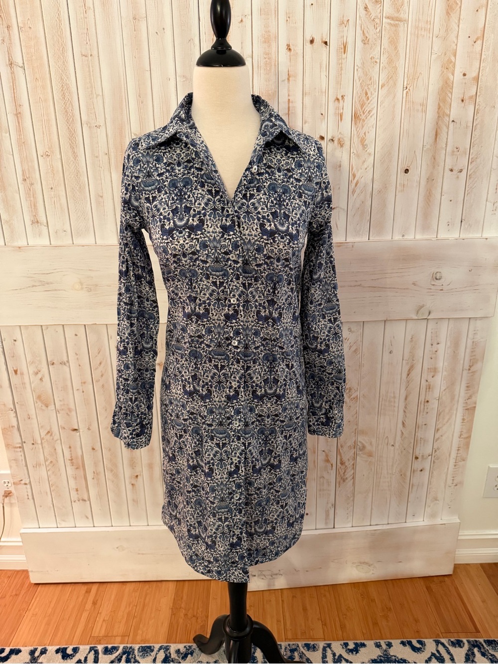 Brooks Brothers Navy and White Printed Long-Sleeve Shirt Dress 4